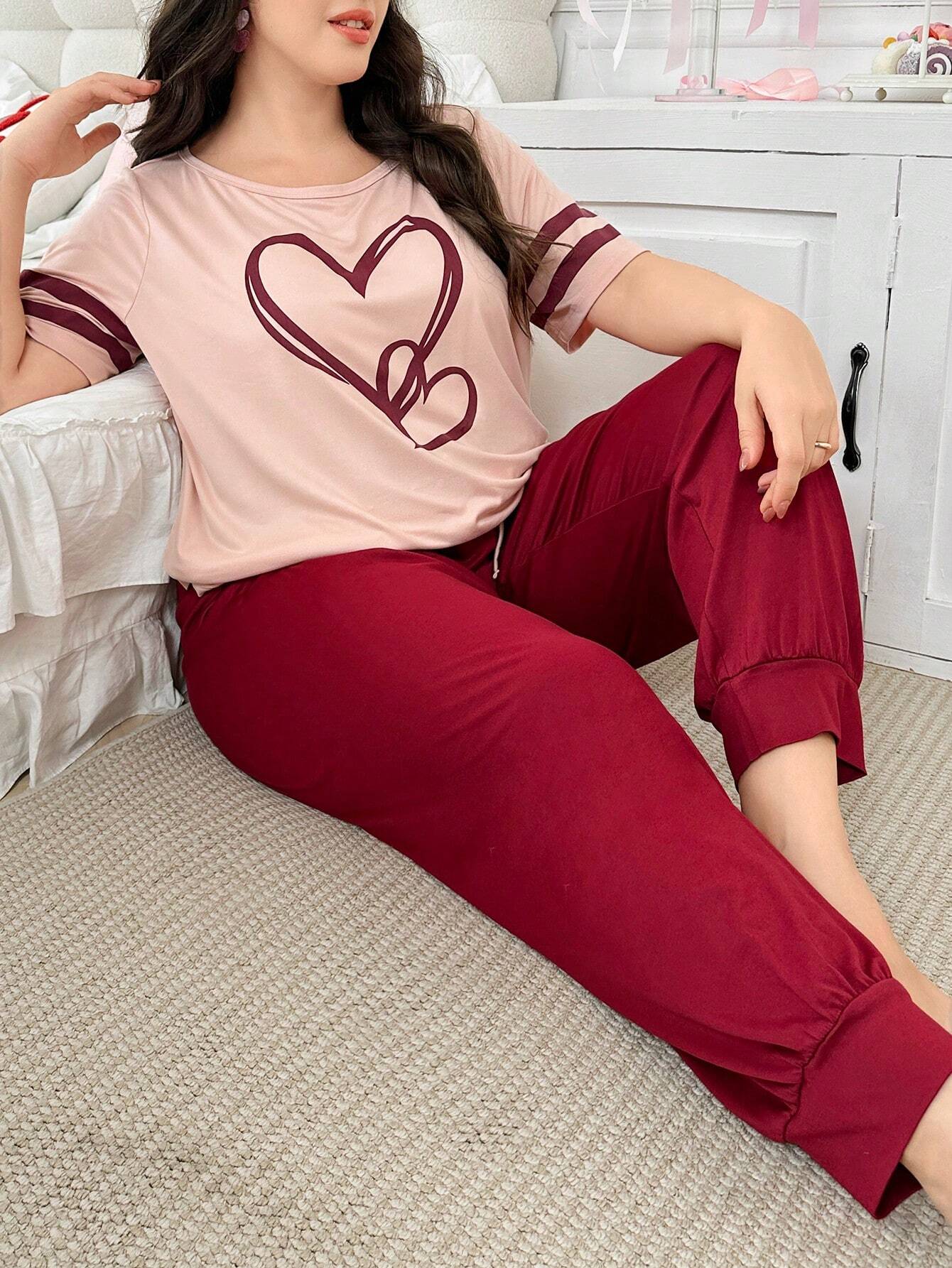 Two Heart Printed Night Suit