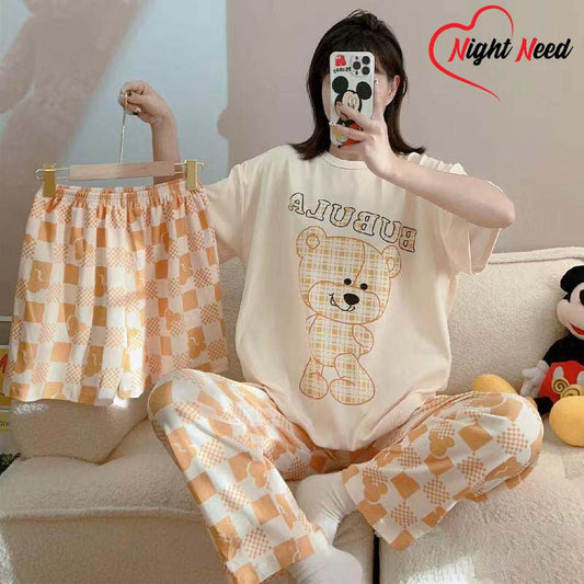 Noise Cotton 3 Piece Printed Night wear Creamy Teddy