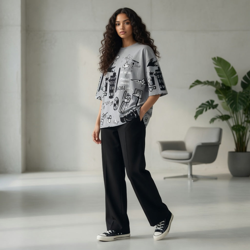 Grey Funcky Printed Night Suits