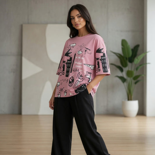 Pink Funcky Printed Night Suits