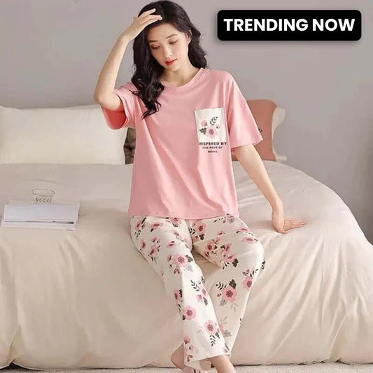 Pink Pocket Printed Night Suit