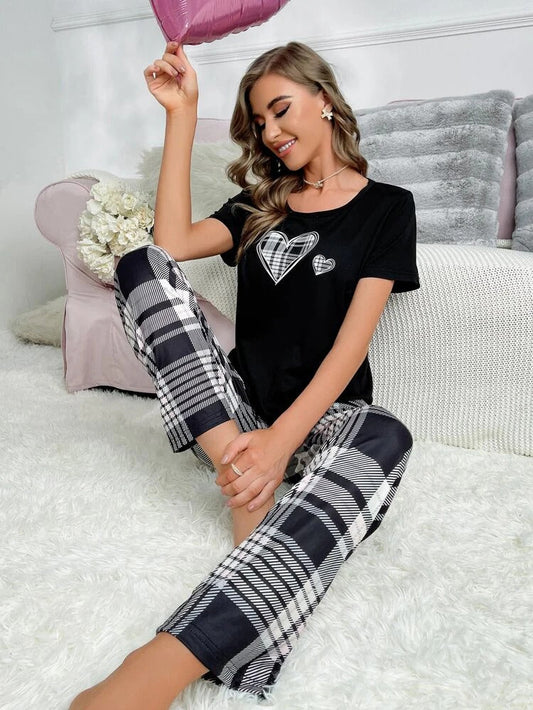 White Heart Printed Night Suit